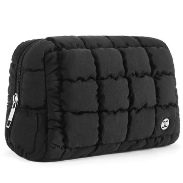 Telena Puffer Makeup Bags for Women Nylon Puffy Padded Make Up Bags for Women Makeup Organizer Case Wide-open Makeup Pouch Travel Essentials