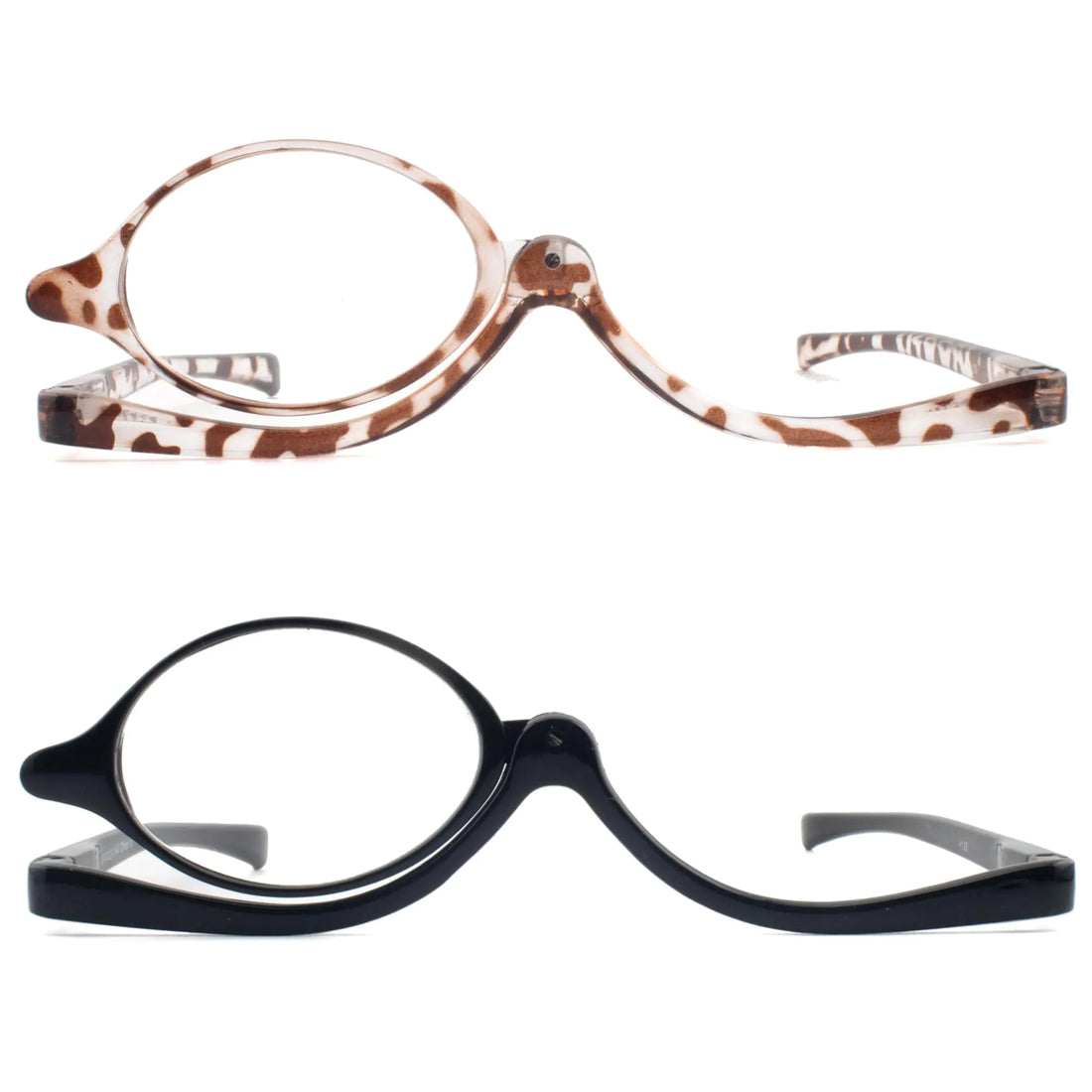 FEIVSN 2 Pack Makeup Reading Glasses for Women Flip Down Cosmetic Magnifying Readers Make Up Eyeglasses Spring Hinge Black/Brown +2.00