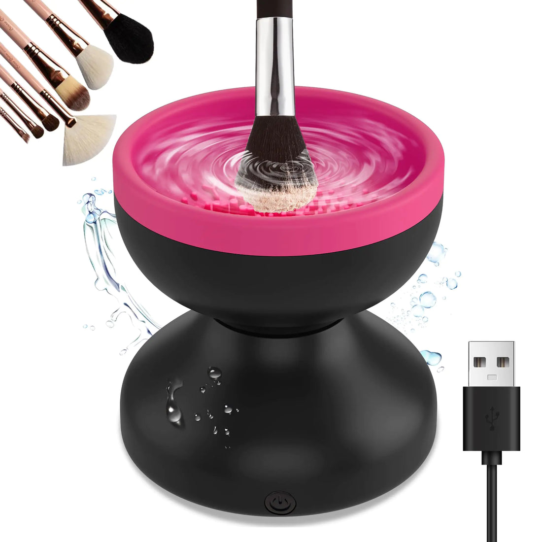 Reiyu Makeup Brush Cleaner Machine Efficient Electric Makeup Brush Cleaner Automatic Spinning Make Up Brush Cleaner Fit for All Size Cosmetic Brush（Black）