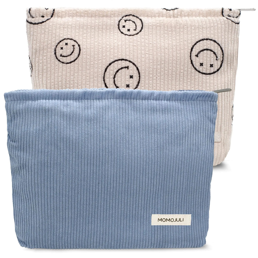 MOMOJULI Corduroy Makeup Bag Cosmestic Bag Large Capacity Ladies Women Aesthetic Make Up Organizer Accessories Zipper Pouch Purse （Beige+Bice）