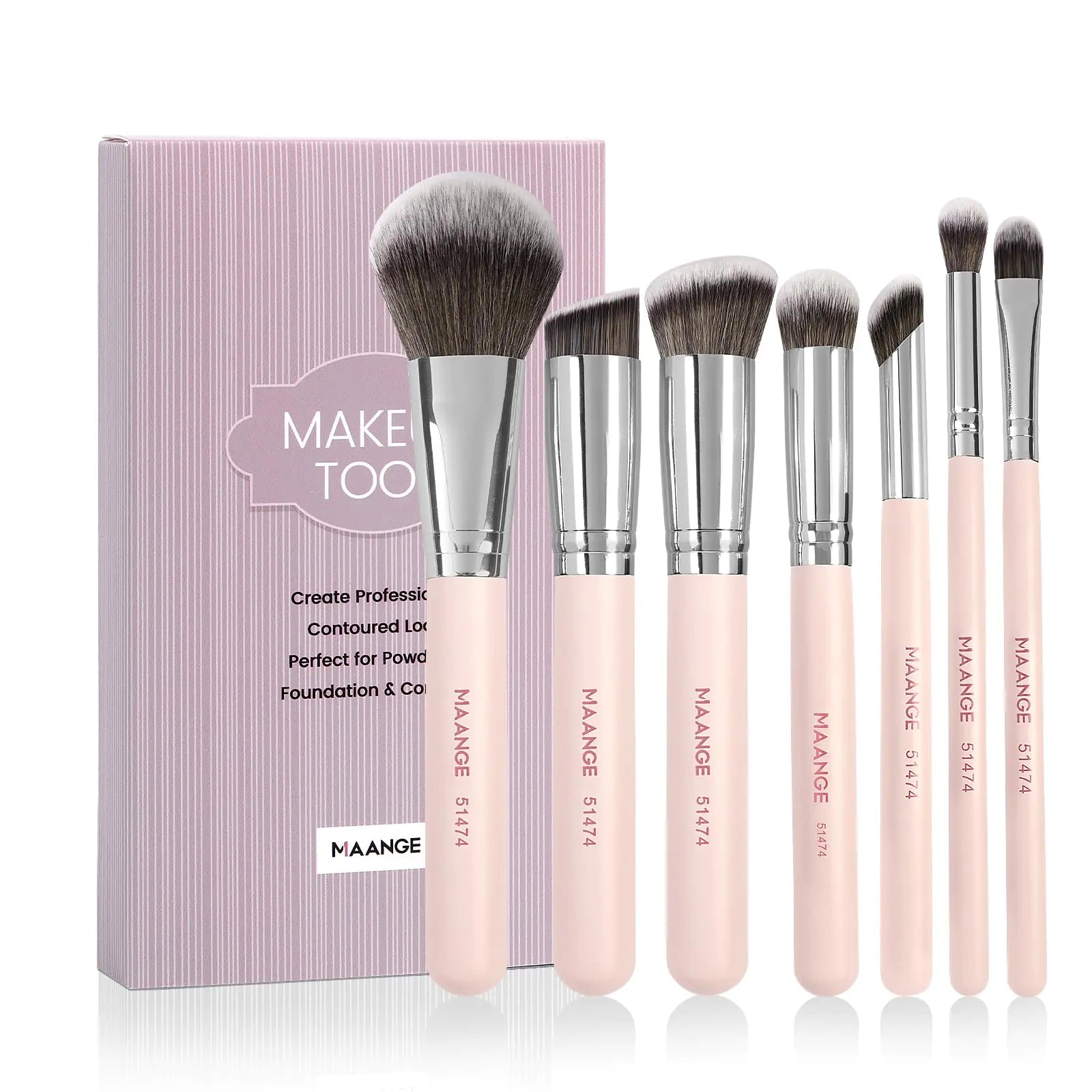 MAANGE 7 PCS Professional Makeup Brushes Premium Synthetic Makeup Brush Set For Foundation Eyeshadow Powder Concealers Brush Travel Make up Brushes Set (Beige)