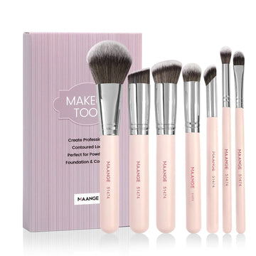 MAANGE 7 PCS Professional Makeup Brushes Premium Synthetic Makeup Brush Set For Foundation Eyeshadow Powder Concealers Brush Travel Make up Brushes Set (Beige)