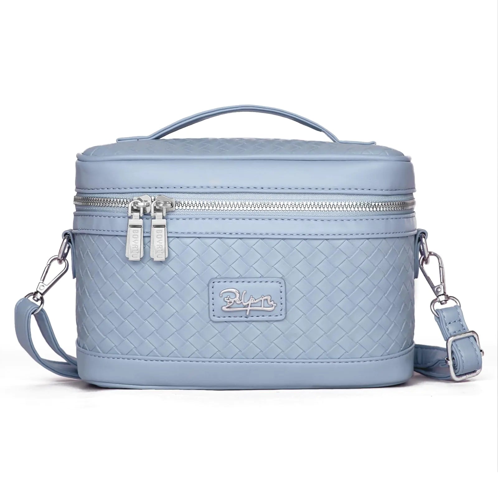 Travel Makeup Bags Cosmetic Organizer Bag: Large Capacity Make up Bag Case with Mirror Set of 2 - Crossbody Toiletry Bag for Women (Blue)