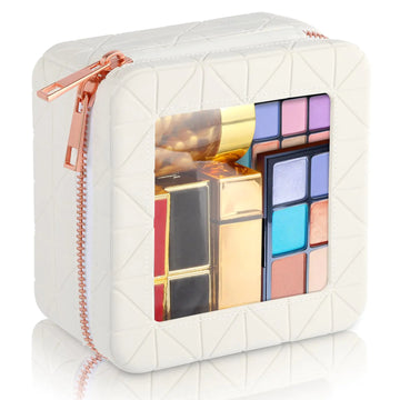 Silicone Clear Makeup Bag Soft Portable Small Travel Cosmetic Bag for Women Make Up Organizer Toiletry Bag with Rose Gold Zippers - White