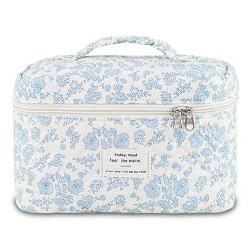 GISMTR Makeup Bag Floral Quilted Cosmetic Bag Large Travel Aesthetic Make up Bag Cute Coquette Toiletry Bag for Women Girls