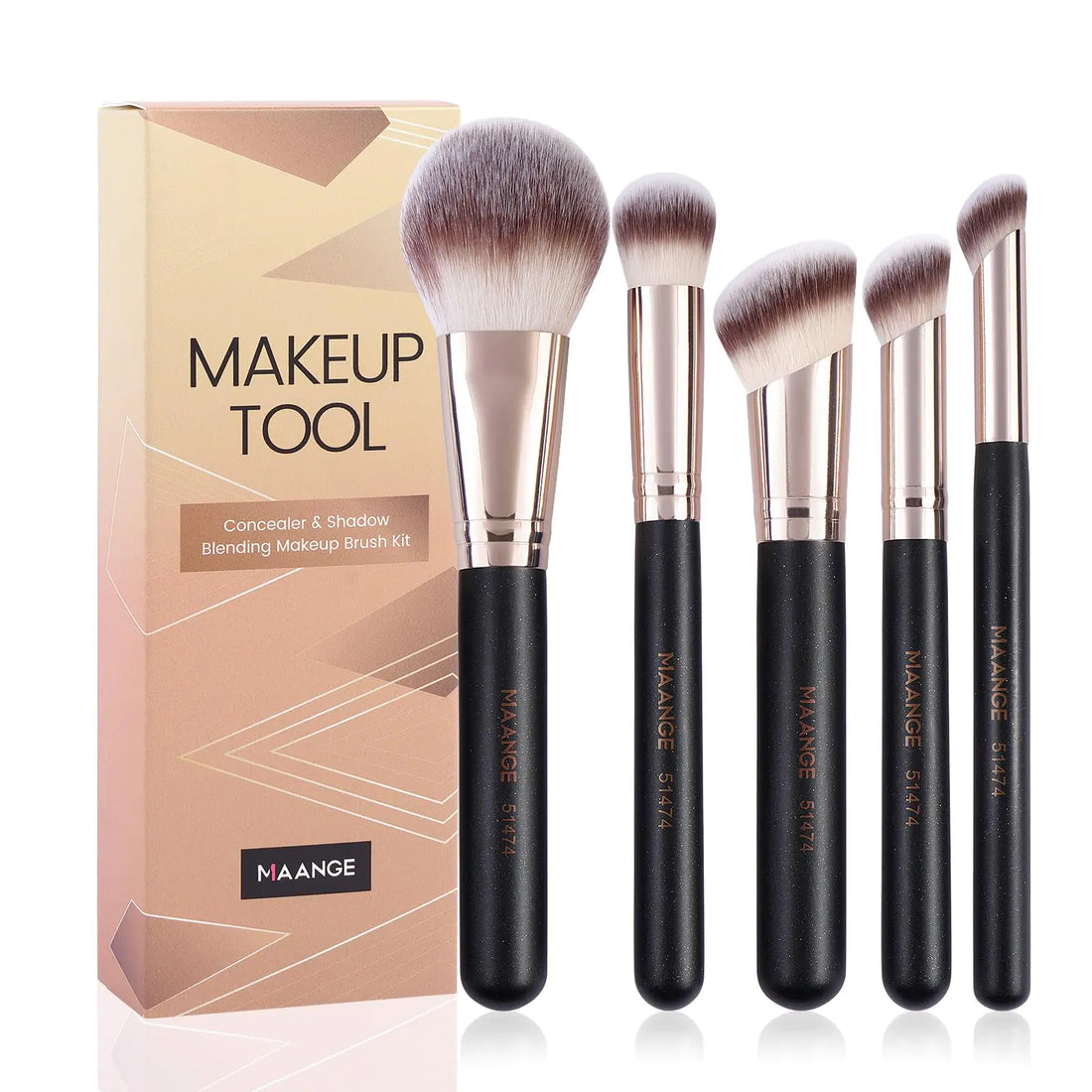 MAANGE Makeup Brush Set 5-Piece Professional Synthetic Makeup Brushes for Foundation Blush Power Concealer & Contour Application Travel Make Up Brush with Box (Black)