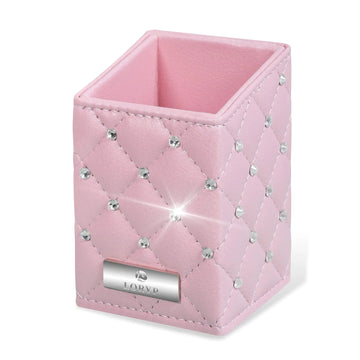 LORYP Makeup Brush Holder Crystal Brushes Cup Pink PU Make up Brush Case Bag Storage for Women