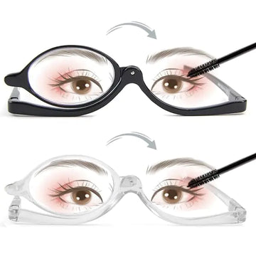 EVANLCAP 2 Pack Makeup Reading Glasses for Women Magnifying Flip Down Cosmetic Readers Make Up Glasses with Spring Hinge (Black & Clear 2.50x)