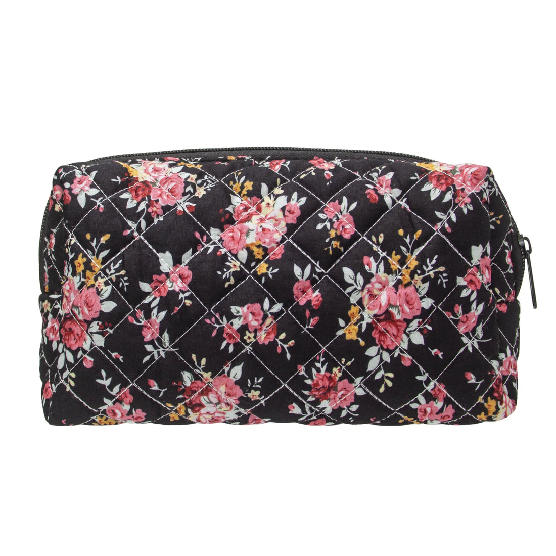 PAZIMIIK Vintage Quilted Makeup Bag Cosmetic Pouch for Brushes Pencils and Travel Make Up Accessories for Women and GirlsRose Black