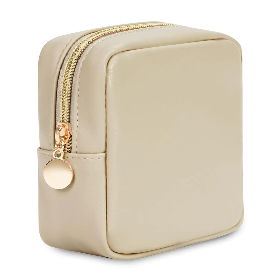 Wandering Nature Small Makeup Bag for Purse Mini Make up Pouch Cute Cosmetic Pouch for Women with Slip-in Pockets Matte Leather Beige