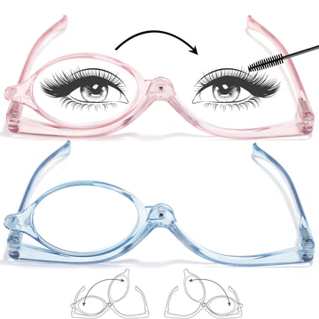 EYEGUARD 2 Pack Makeup Reading Glasses for Women Spring Hinge Make Up Glasses Magnifying Flip Down Cosmetic Readers 2.75