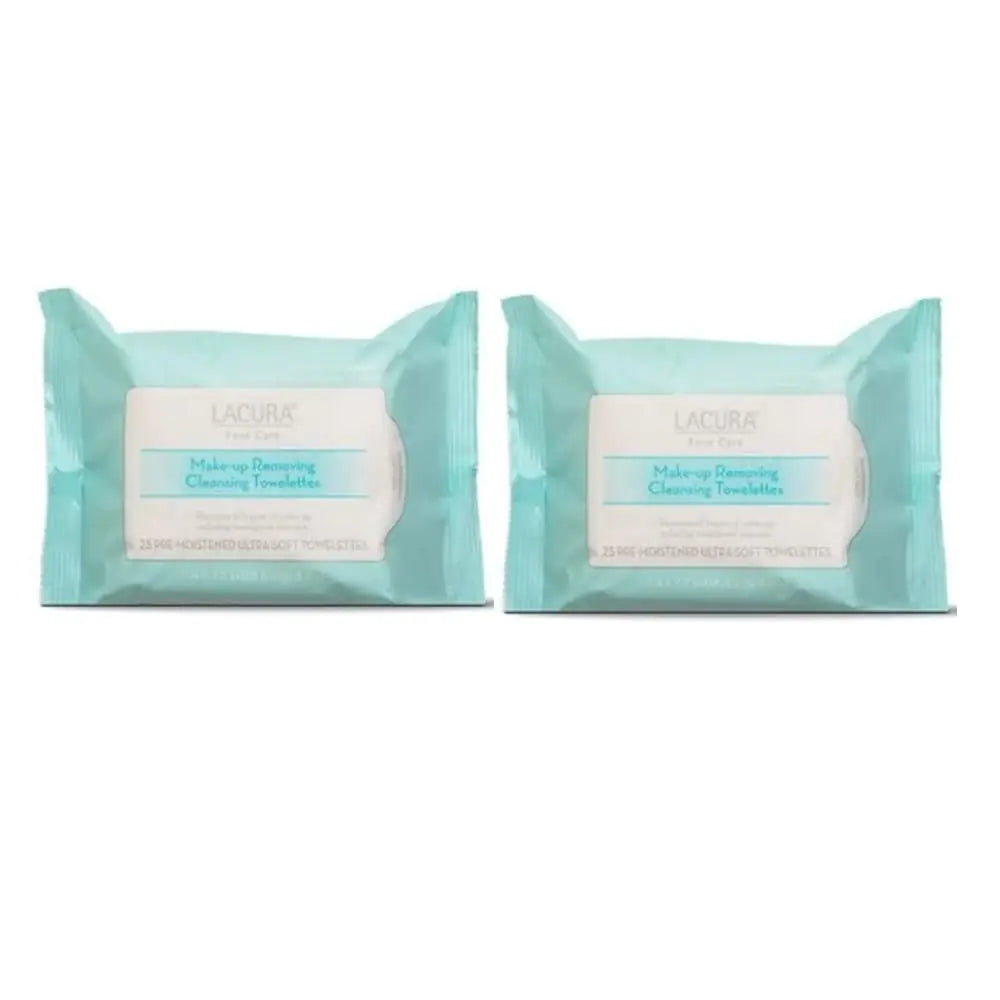 Lacura Face Care Make-Up Removing Cleansing Towelettes 7.4 x7.2in 18.8 x 18.3cm 25ct (Two Bags)