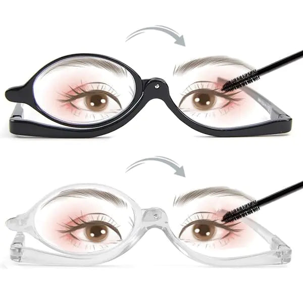 EVANLCAP 2 Pack Makeup Reading Glasses for Women Magnifying Flip Down Cosmetic Readers Make Up Glasses with Spring Hinge (Black & Clear 2.50x)
