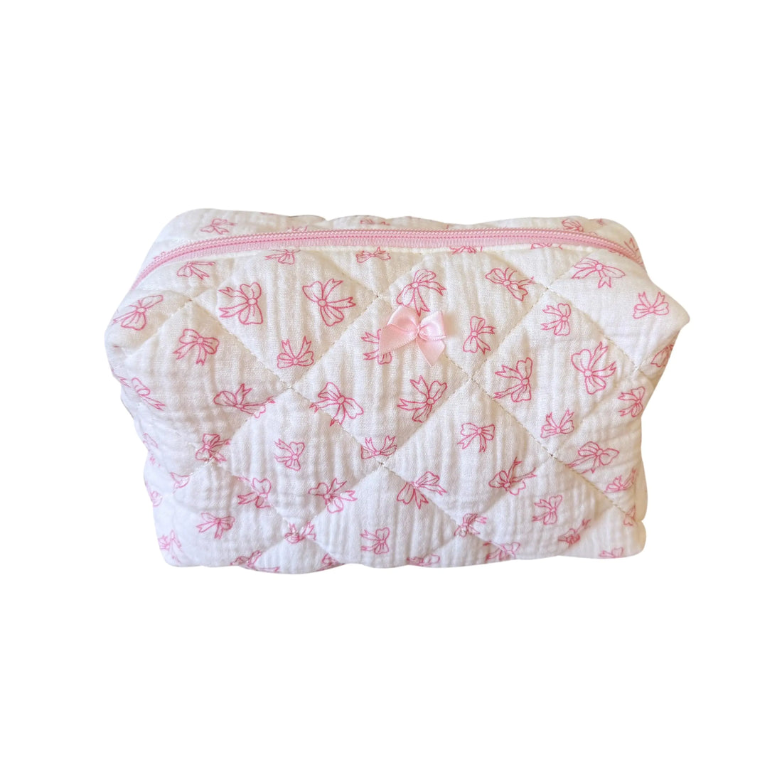 ZUNUONUO Cotton Quilted Makeup Bag Coquette Accessories Make up Bag Organizer Cute bow Cosmetic Pouch Travel Makeup Bag for Women bowknot