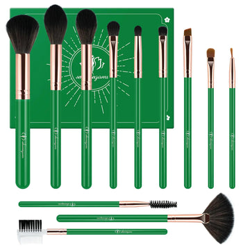 Makeup Brushes 12Pcs Makeup KitFoundation Powder Brush Eyeshadow Brush Concealers Blush Face Make up Brushes Set with Premium Premium Gift Box(12PcsGreen)