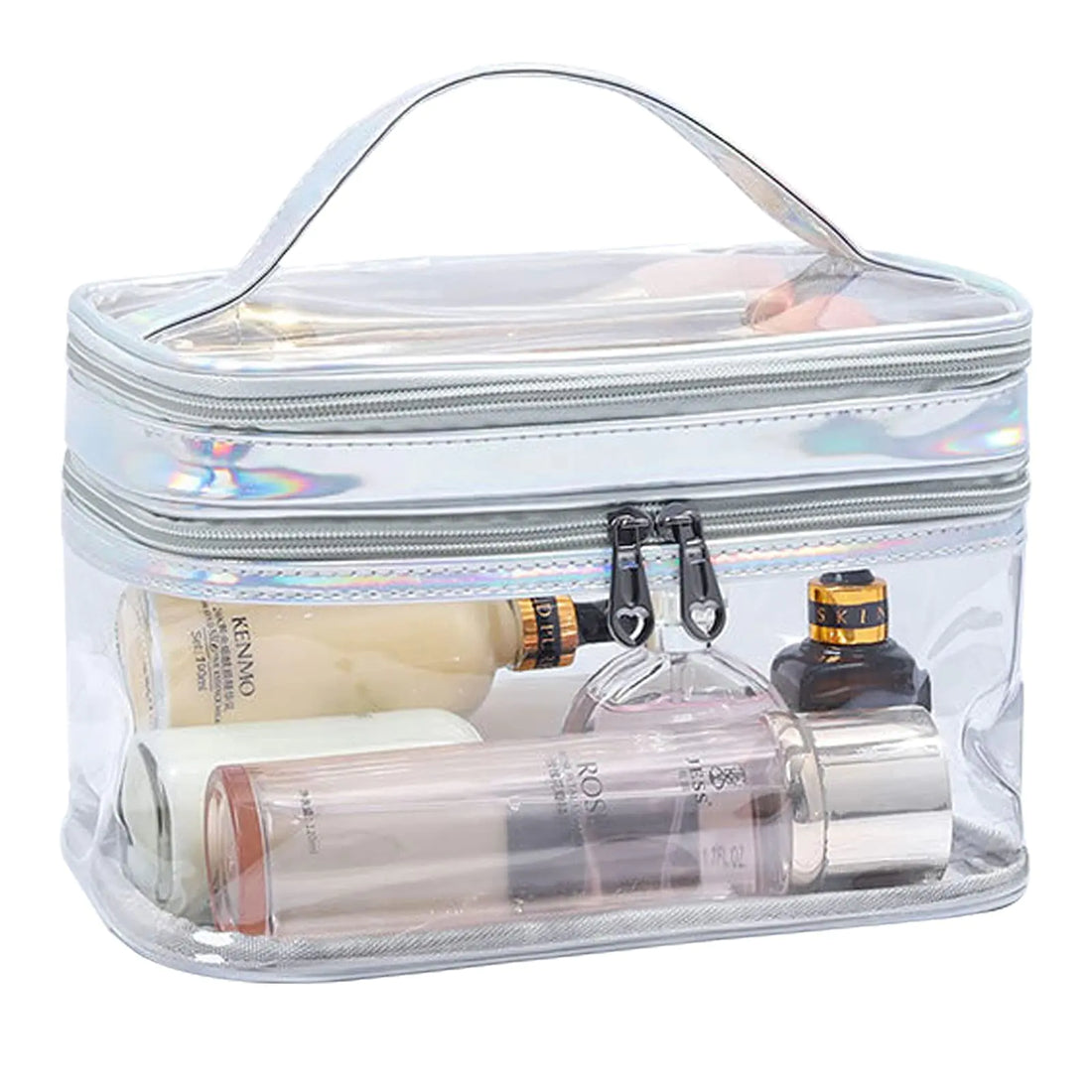 ANEMEL Clear Cosmetic Bag Dual Layer Travel Toiletry Bags Make up Organizer Waterproof Brushes Holder