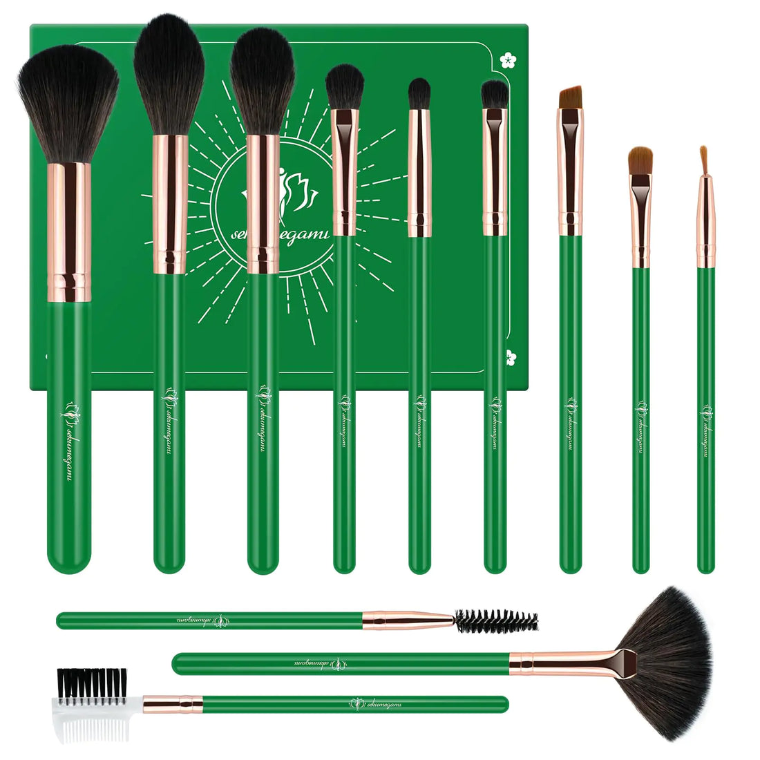 Makeup Brushes 12Pcs Makeup KitFoundation Powder Brush Eyeshadow Brush Concealers Blush Face Make up Brushes Set with Premium Premium Gift Box(12PcsGreen)