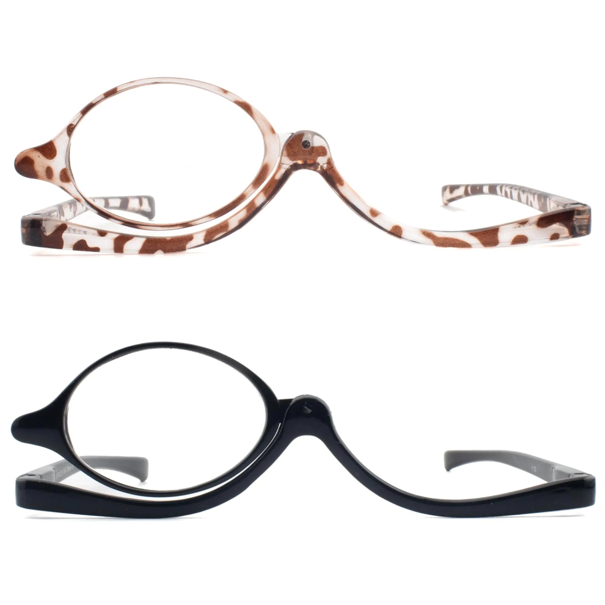 FEIVSN 2 Pack Makeup Reading Glasses for Women Flip Down Cosmetic Magnifying Readers Make Up Eyeglasses Spring Hinge Black/Brown +2.00
