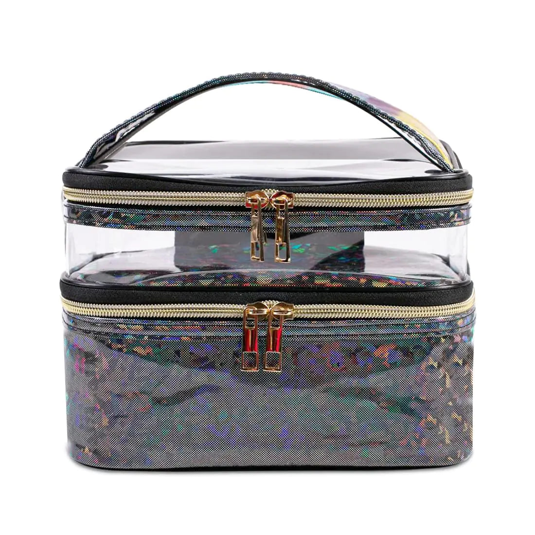 FITINI Makeup Bags Double Layer Travel Storage Cosmetic Cases Make-up Organizer Toiletry Bags Water-resistant for Women Makeup Brush BagBlack