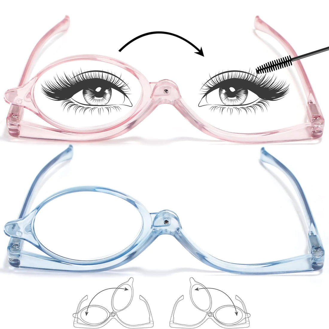 EYEGUARD 2 Pack Makeup Reading Glasses for Women Spring Hinge Make Up Glasses Magnifying Flip Down Cosmetic Readers 2.75