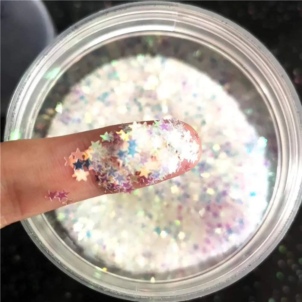 Tiny Stars Glitter Confetti 3mm Stars Glitter Laser Sequins for Party Decoration DIY Crafts Nail Art Body Make up - 10g Holographic White